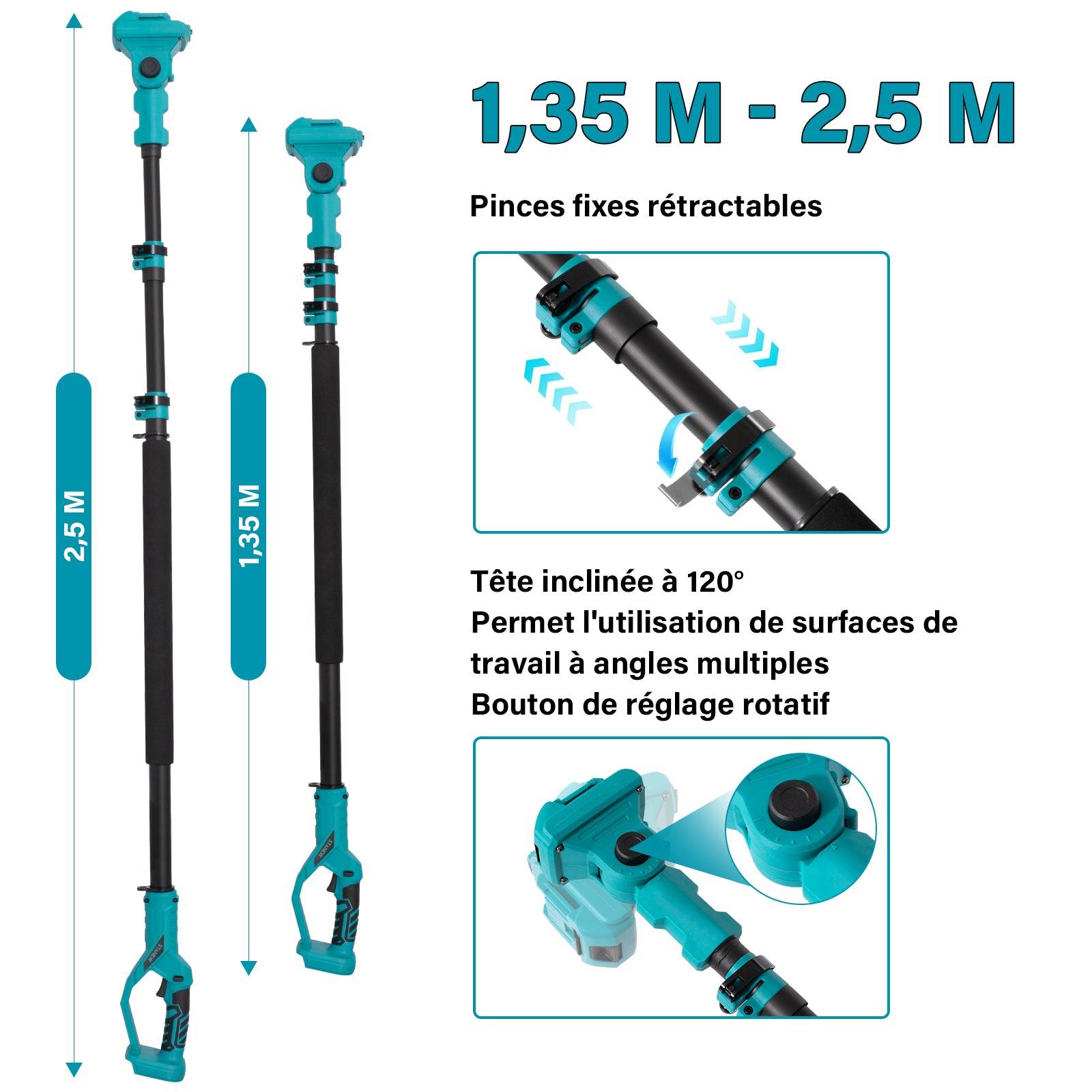 Tronçonneuse sans fil 2 en 1 rétractable moteur brushless guide 6" avec écran LCD et 2 batteries 4000 mAh - Image 6