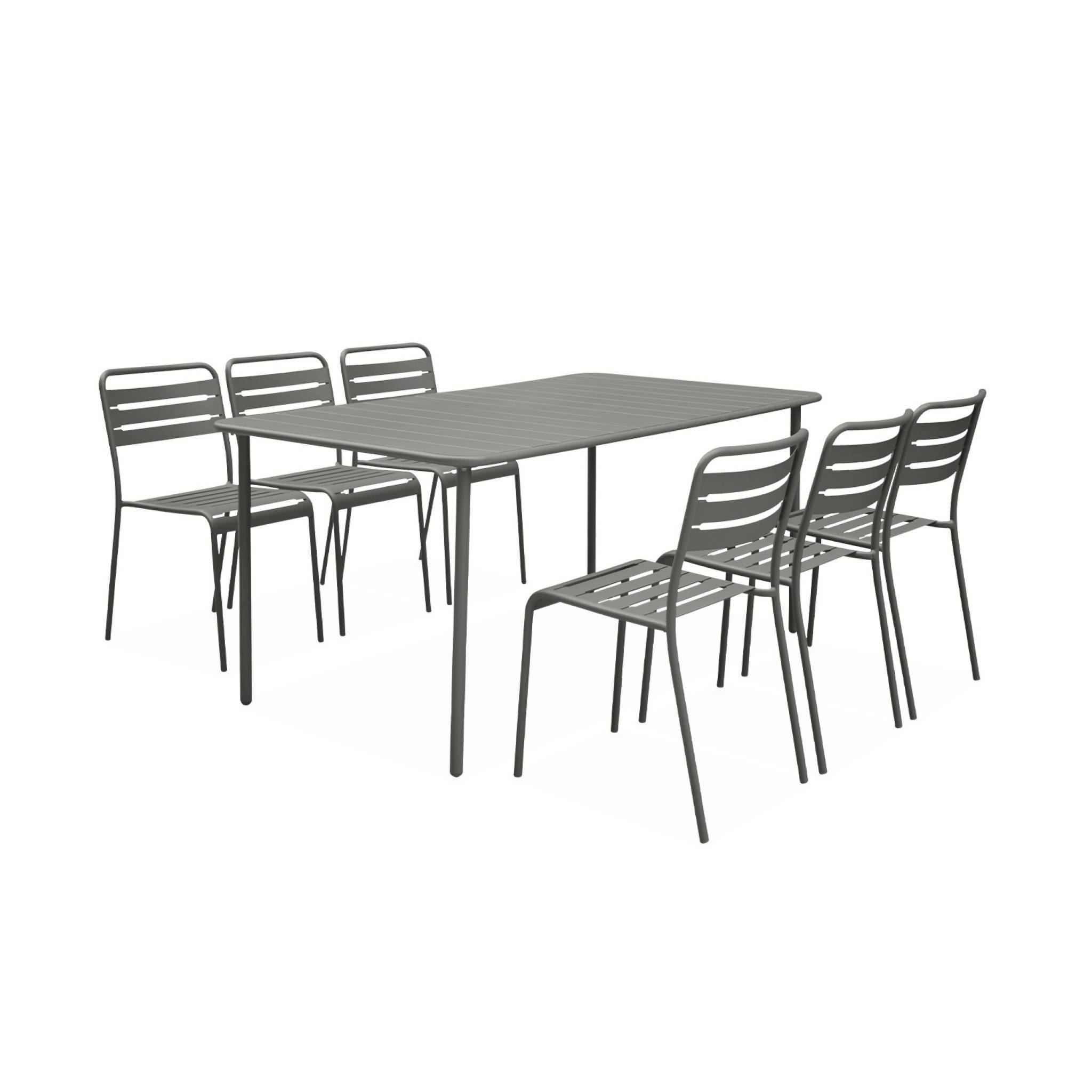 sweeek - Table de jardin métal + 6 assises kaki Amélia traitement antirouille. lattes et bords arrondis  | sweeek - Image 2