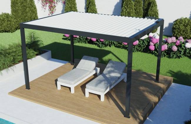 Pergola Bioclimatique Aluminium Autoportante Motorisée Éclairée 4x3 Anthracite SV ORIAL France - Image 3