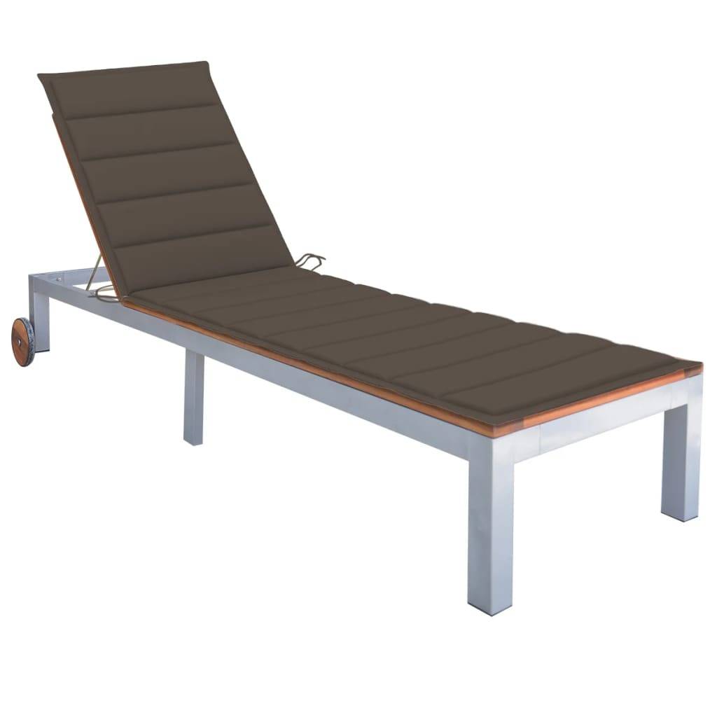Helloshop26 - Transat chaise longue bain de soleil lit de jardin terrasse meuble d'extérieur avec coussin bois d'acacia et acier galvanisé - Image 1