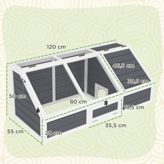 Enclos Tortue Extérieur Bois Sapin Parc Solaire Fond Ouvert 120cm Gris - ComfortXL Pet Living - Image 3