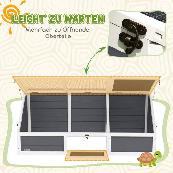 Enclos Tortue Extérieur Bois Sapin Parc Solaire Fond Ouvert 120cm Gris - ComfortXL Pet Living - Image 7