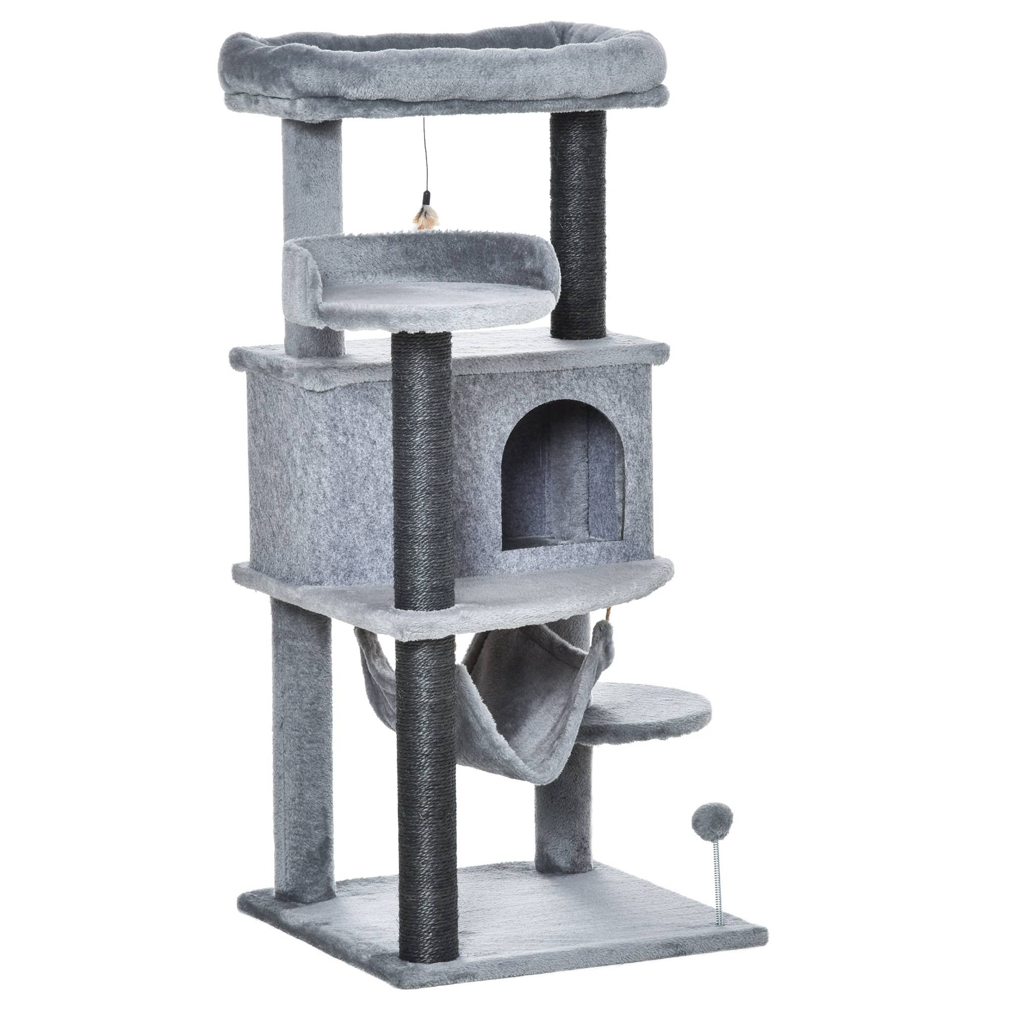 arbre à chat niche couchage hamac jouets bois peluche chat intérieur 48x48x107 cm gris griffoir compact stable - Image 2