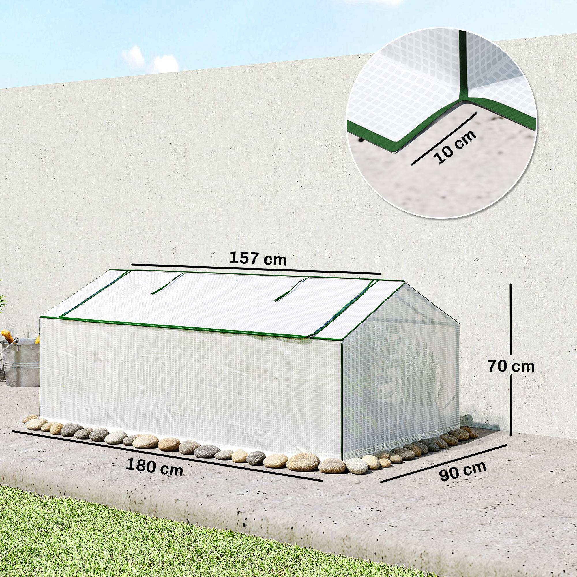 ComfortXL - Mini serre tunnel de jardin en PE blanc et acier 180 x 90 x 70 cm pour tomates avec ouvertures moustiquaires - Image 3