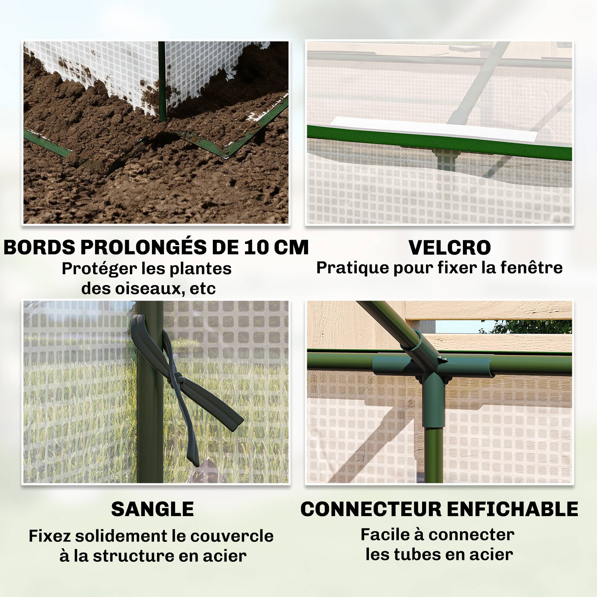 ComfortXL - Mini serre tunnel de jardin en PE blanc et acier 180 x 90 x 70 cm pour tomates avec ouvertures moustiquaires - Image 6