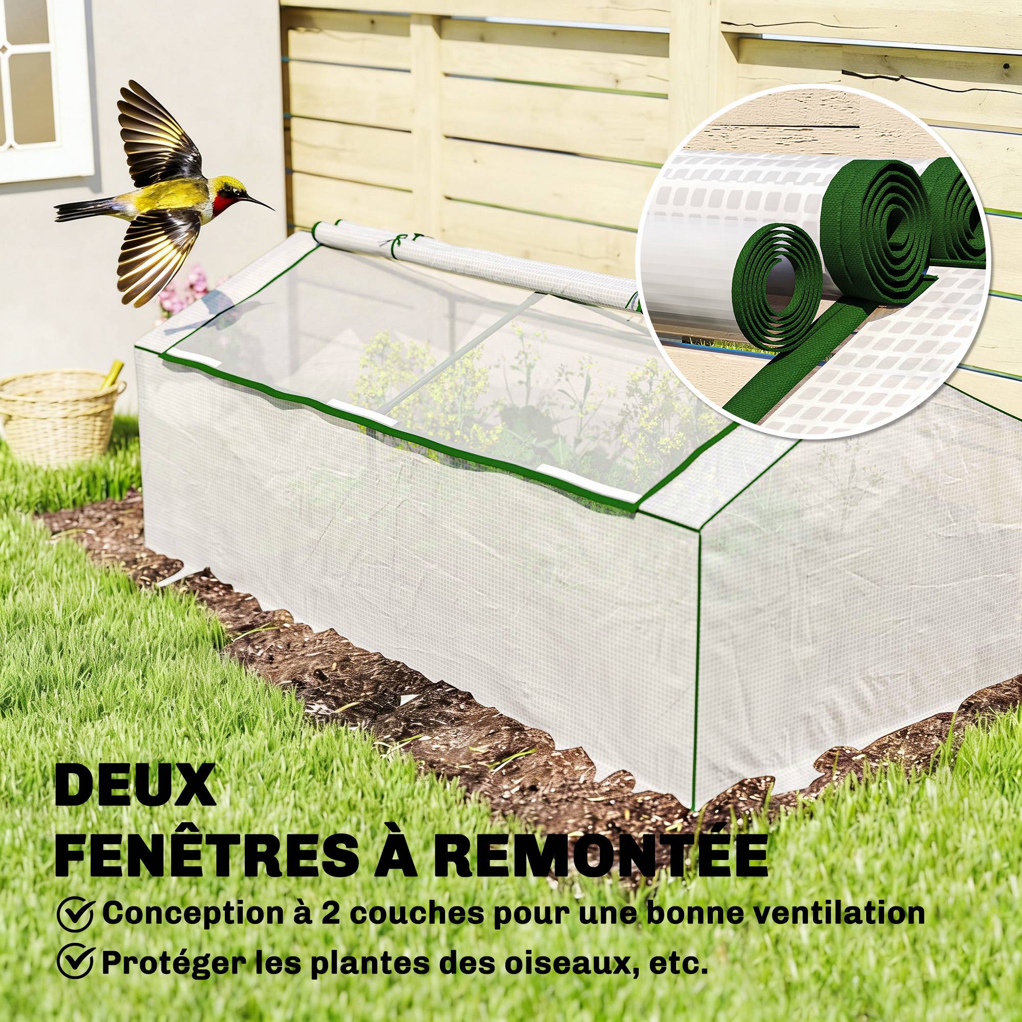 ComfortXL - Mini serre tunnel de jardin en PE blanc et acier 180 x 90 x 70 cm pour tomates avec ouvertures moustiquaires - Image 5
