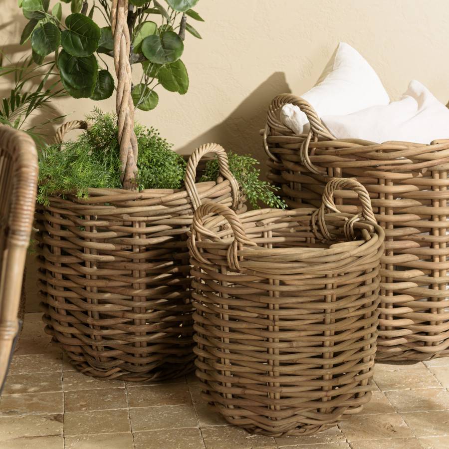 Macabane - KALLY - Set de 3 paniers de rangement ronds en rotin naturel - Image 3