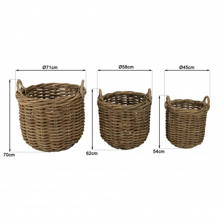 Macabane - KALLY - Set de 3 paniers de rangement ronds en rotin naturel - Image 8
