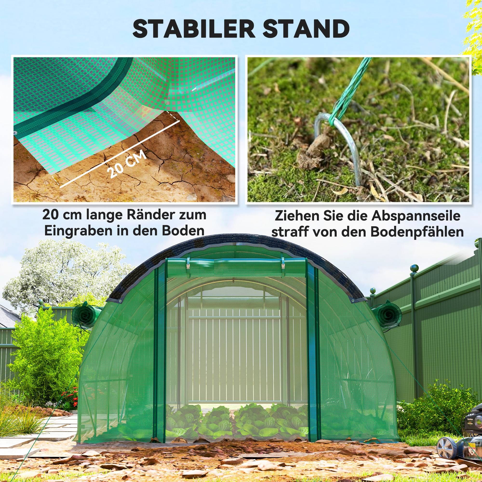 Polytunnel 4 x 3 x 2 m, filet d'ombrage, parois enroulables, bâche plastique, cadre acier, Vert - Image 10