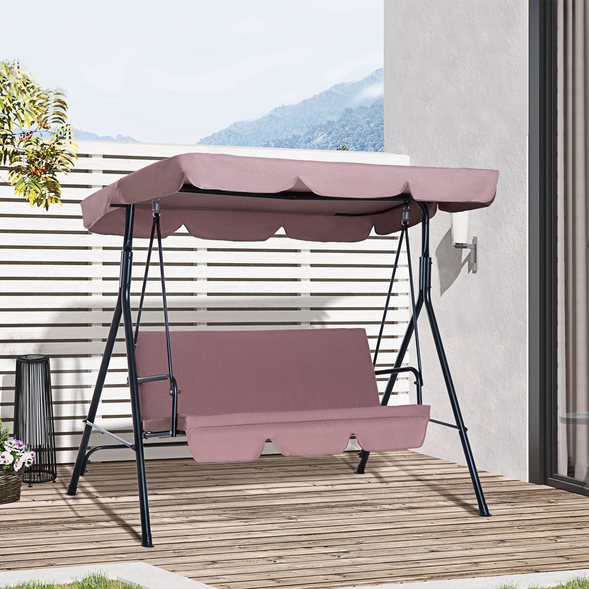 Outsunny - Balancelle de jardin 3 places toit inclinaison réglable coussins assise et dossier 1,72L x 1,1l x 1,52H m acier noir polyester marron clair - Outsunny - Image 2
