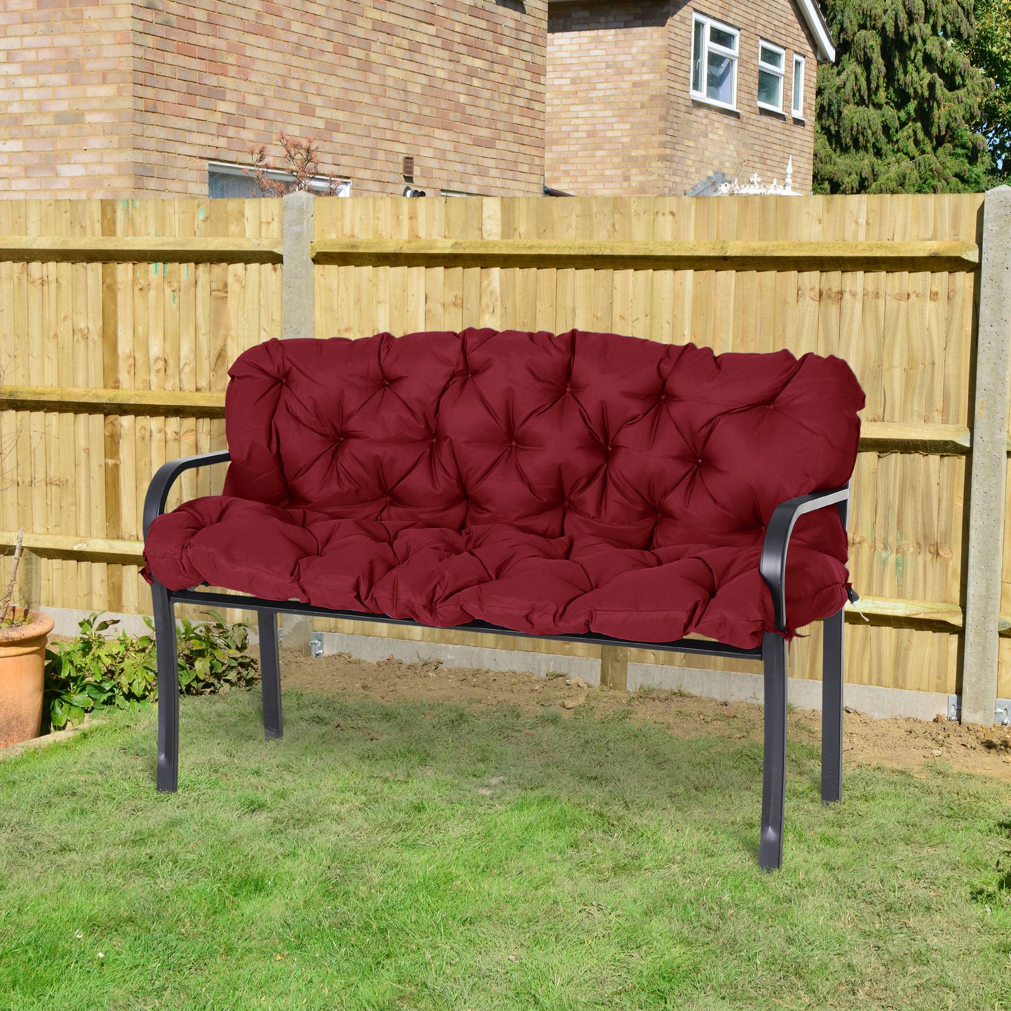 Coussin de banc 3 places en polyester rouge 150 x 98 x 8 cm - PANGIVO - Image 2