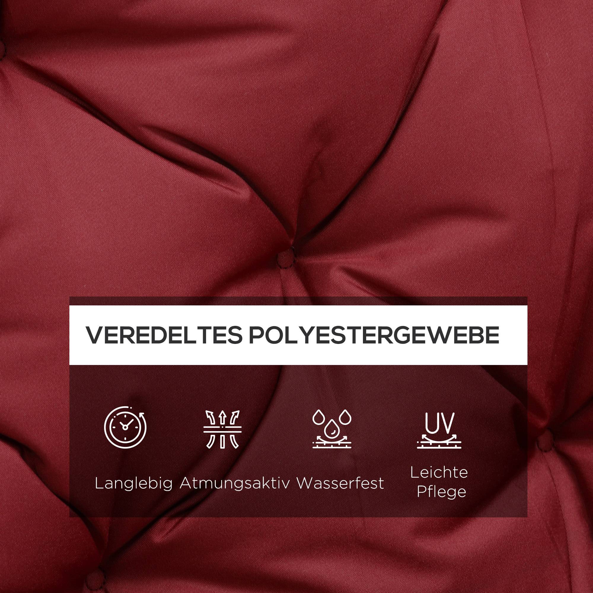Coussin de banc 3 places en polyester rouge 150 x 98 x 8 cm - PANGIVO - Image 4