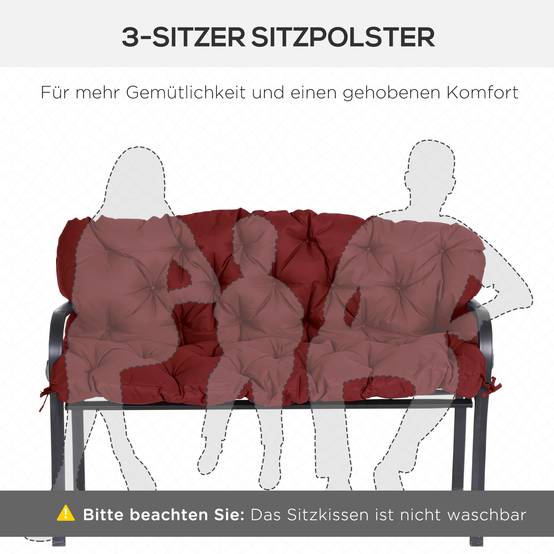 Coussin de banc 3 places en polyester rouge 150 x 98 x 8 cm - PANGIVO - Image 5