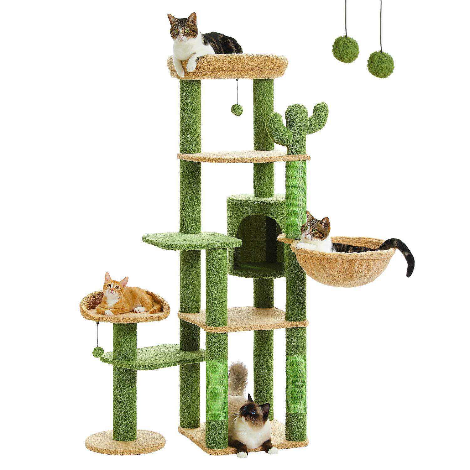 Arbre à Chat Géant 150 cm avec Hamac et Perchoirs Vert PAWZ Road - Image 1