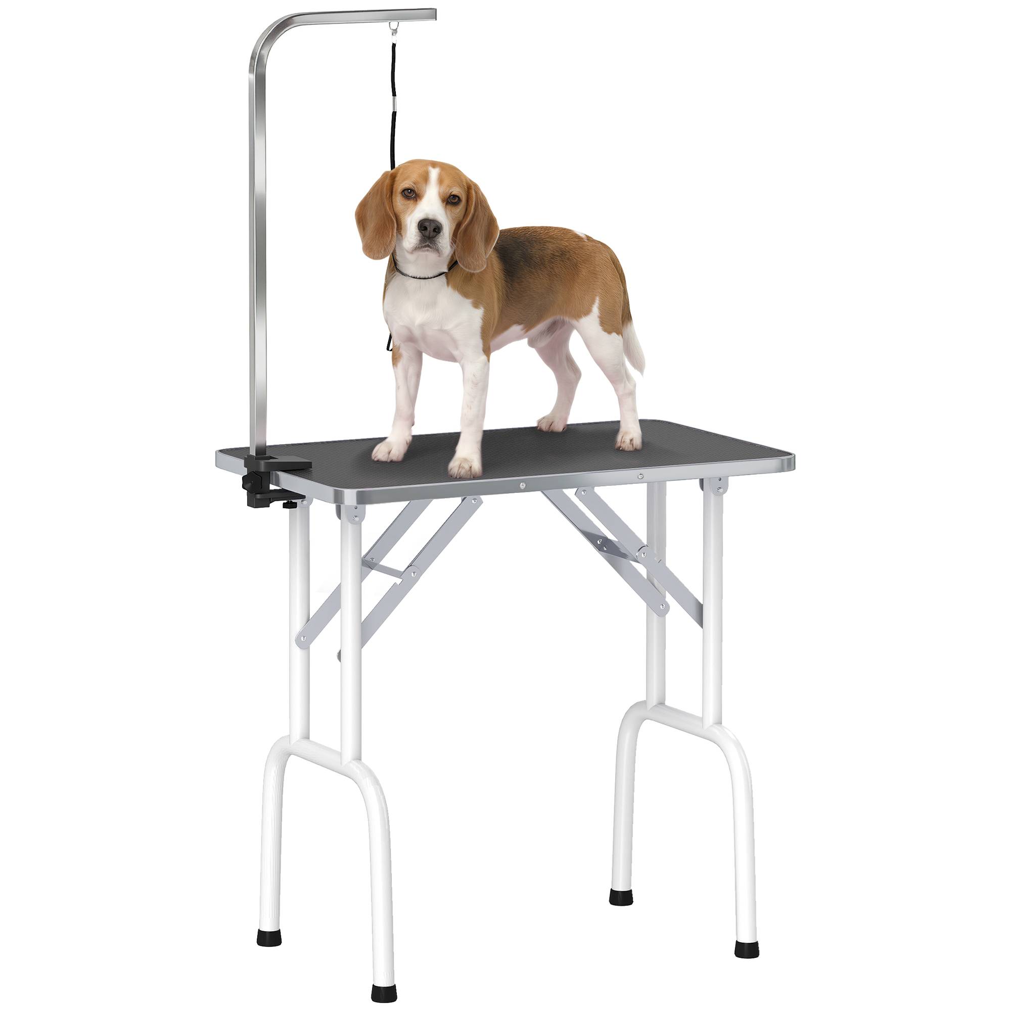 Sans Marque - Table de toilettage pour chien avec sangle, pliable, pieds en acier, plateau antidérapant, 81 x 48,5 x 80 cm, noire