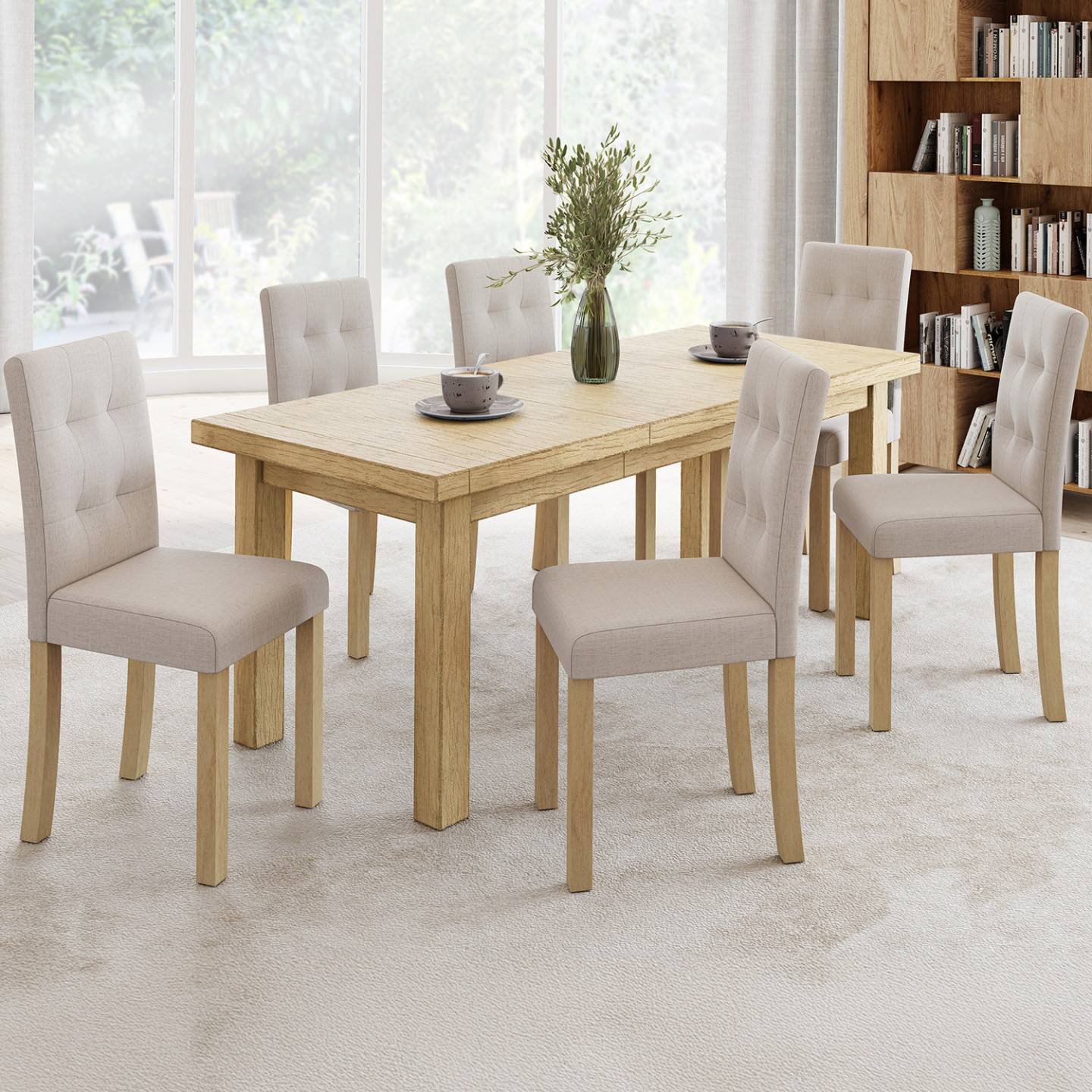 Lot de 6 chaises POLGA capitonnées beiges pour salle à manger - Image 1