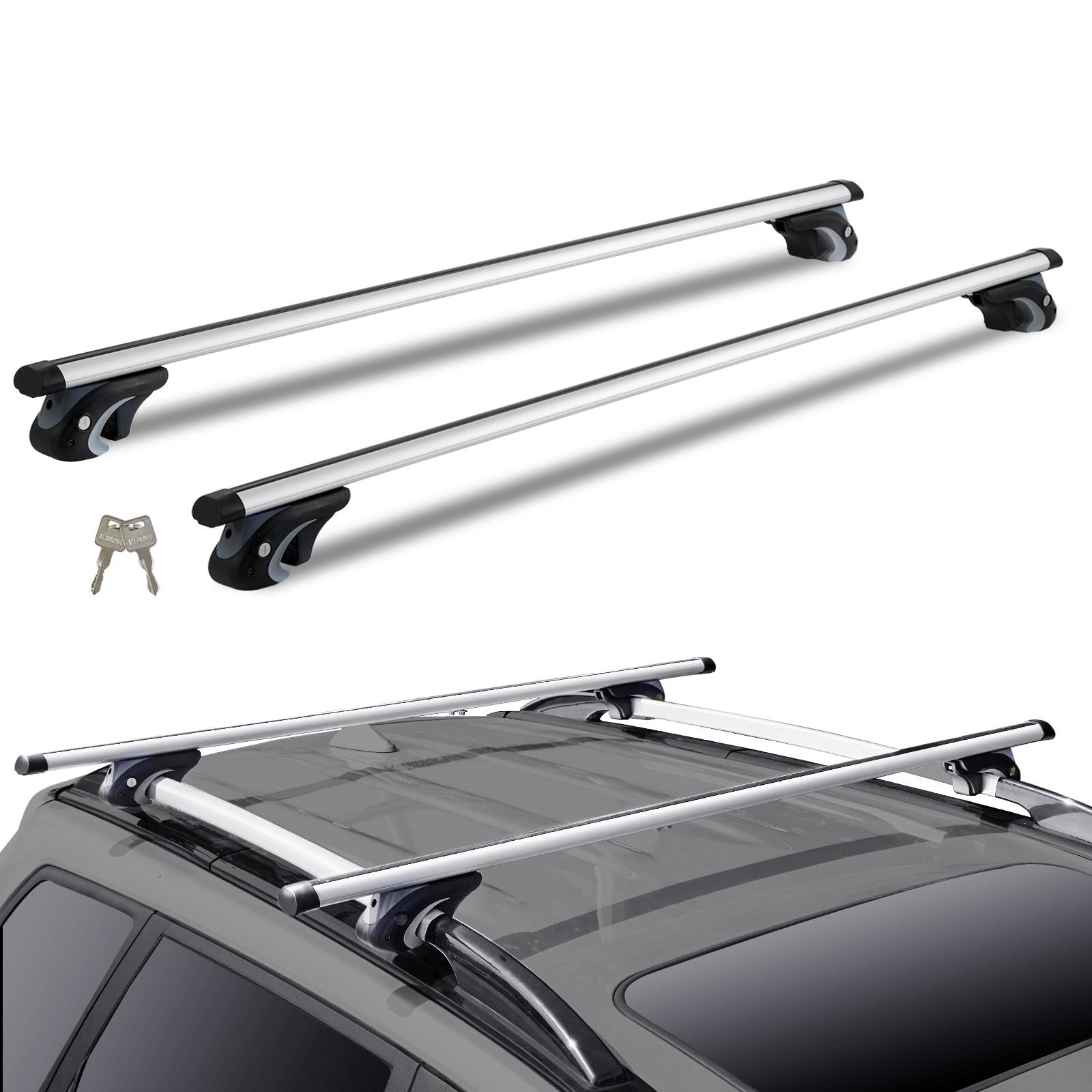 Vevor - VEVOR Barres transversales toit universelles 132 cm, aluminium, rails latéraux surélevés, verrous. - Image 1
