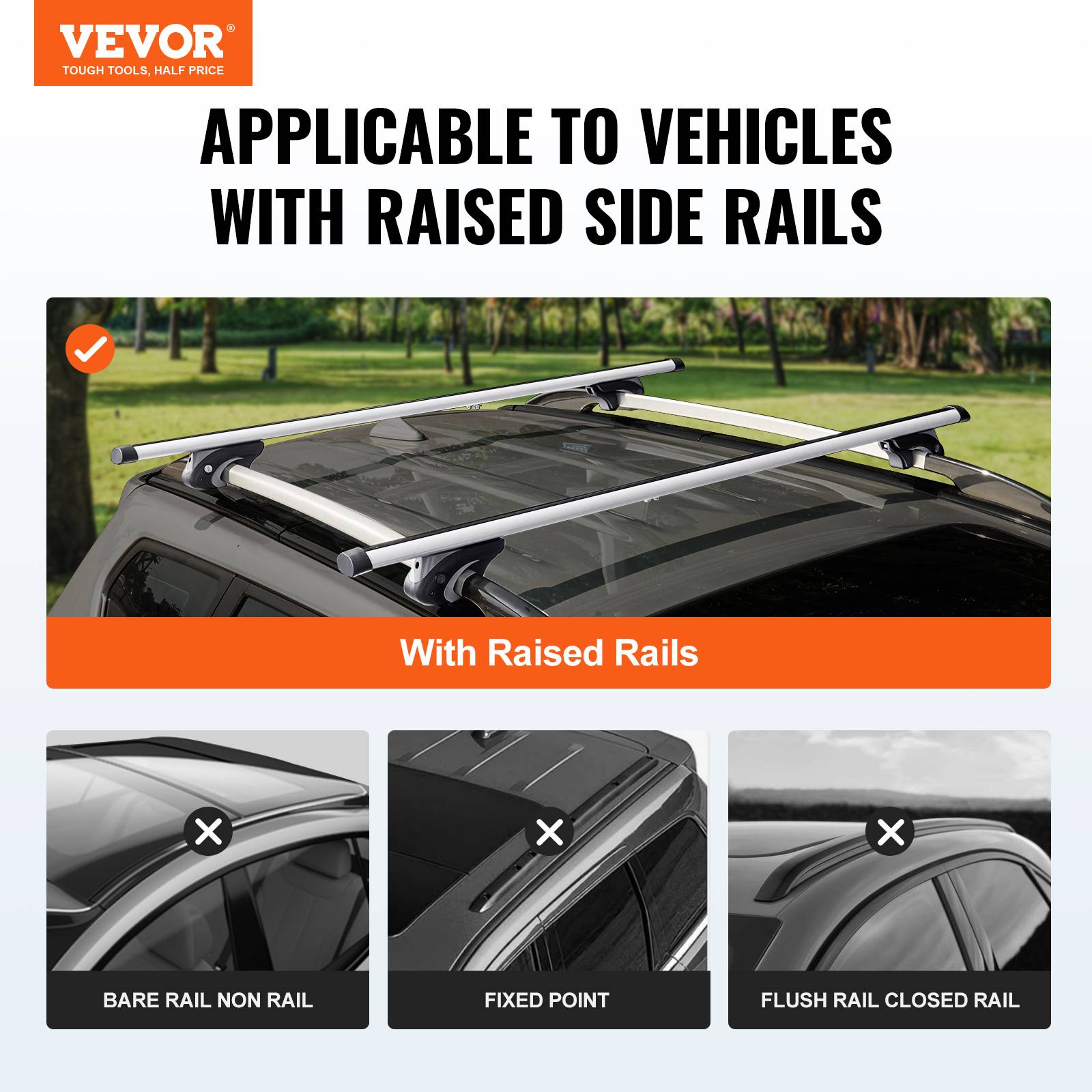 Vevor - VEVOR Barres transversales toit universelles 132 cm, aluminium, rails latéraux surélevés, verrous. - Image 2