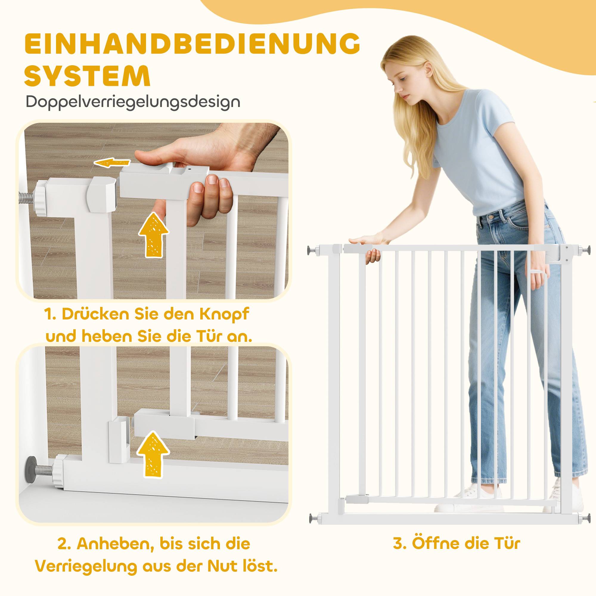 Sans Marque - Barrière pour escaliers sans perçage, fermeture auto, pour enfants et cuisine, 76-80x76 cm, blanc - Image 8
