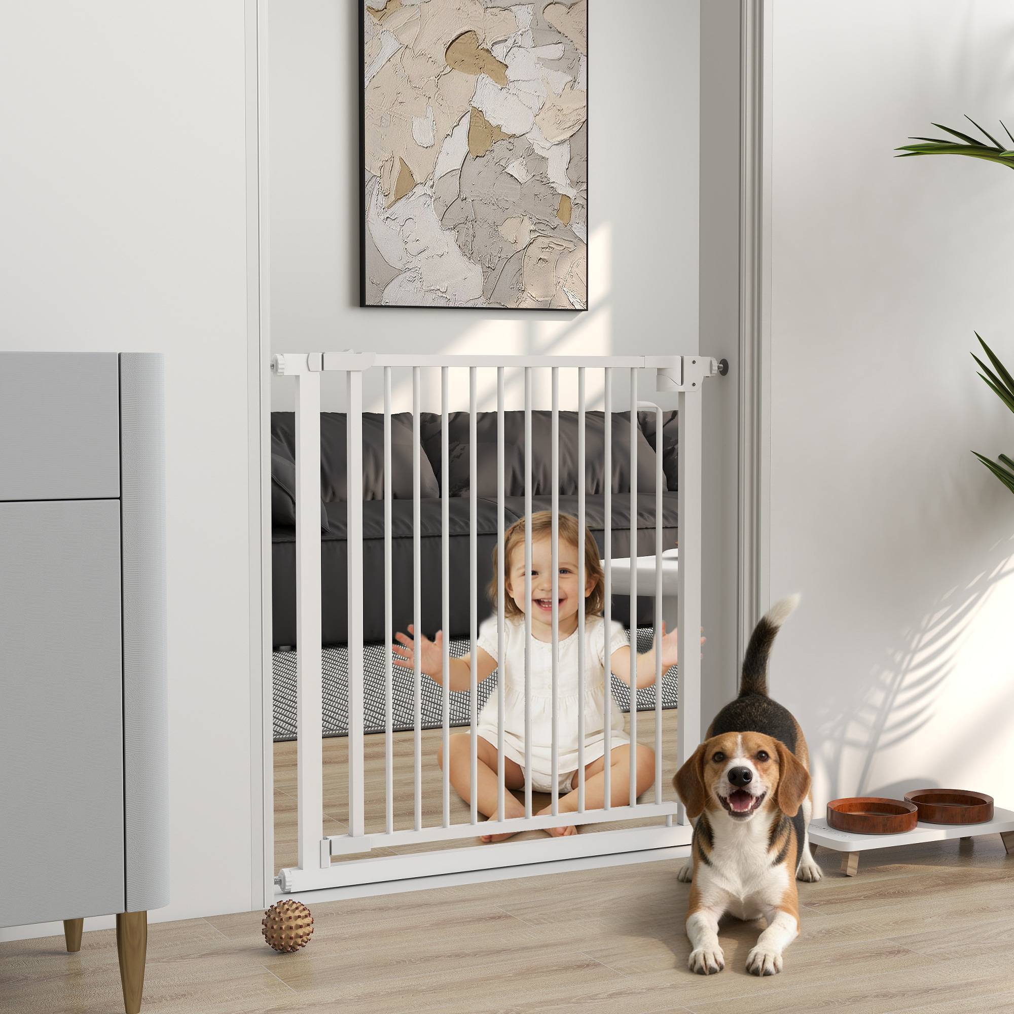 Sans Marque - Barrière pour escaliers sans perçage, fermeture auto, pour enfants et cuisine, 76-80x76 cm, blanc - Image 4