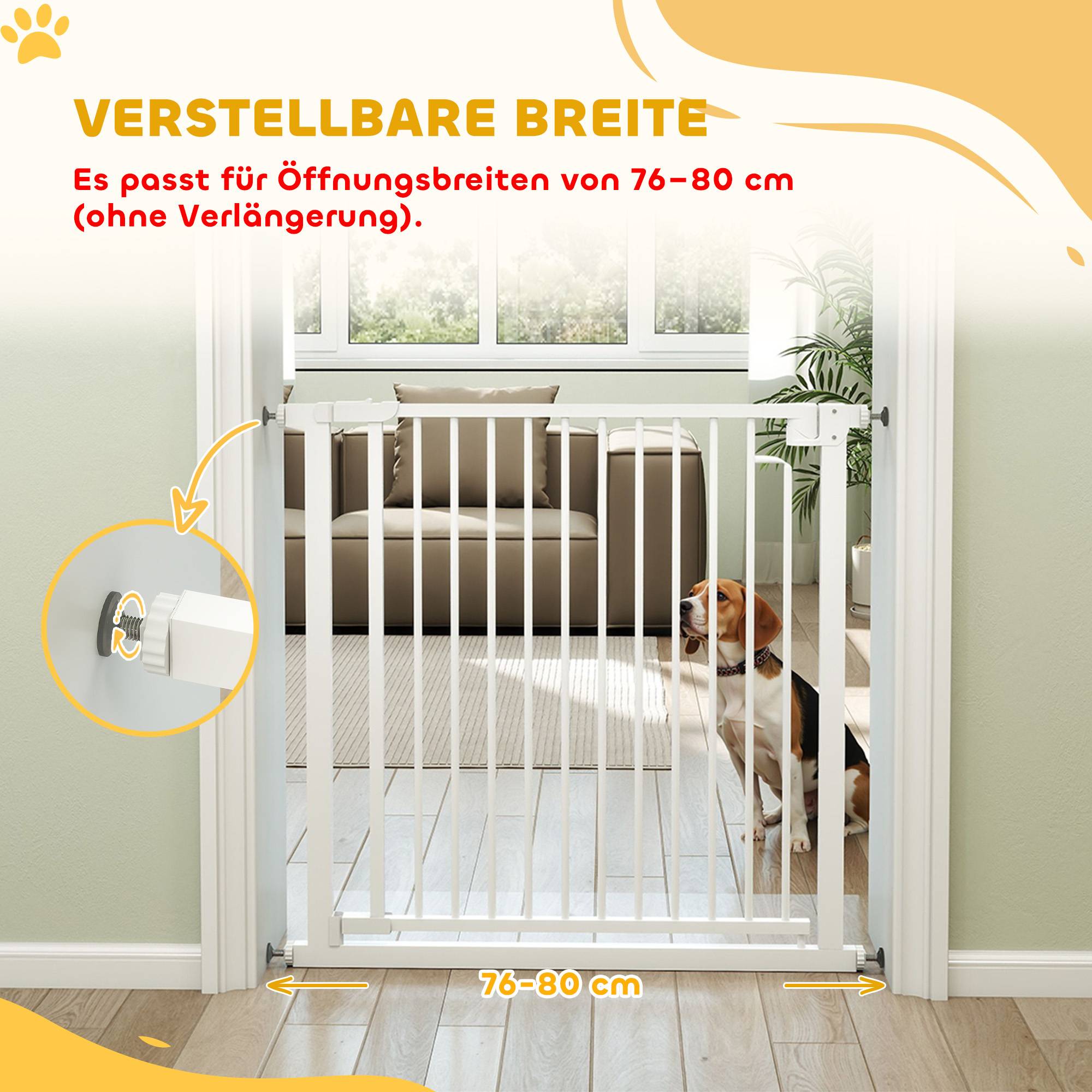 Sans Marque - Barrière pour escaliers sans perçage, fermeture auto, pour enfants et cuisine, 76-80x76 cm, blanc - Image 6