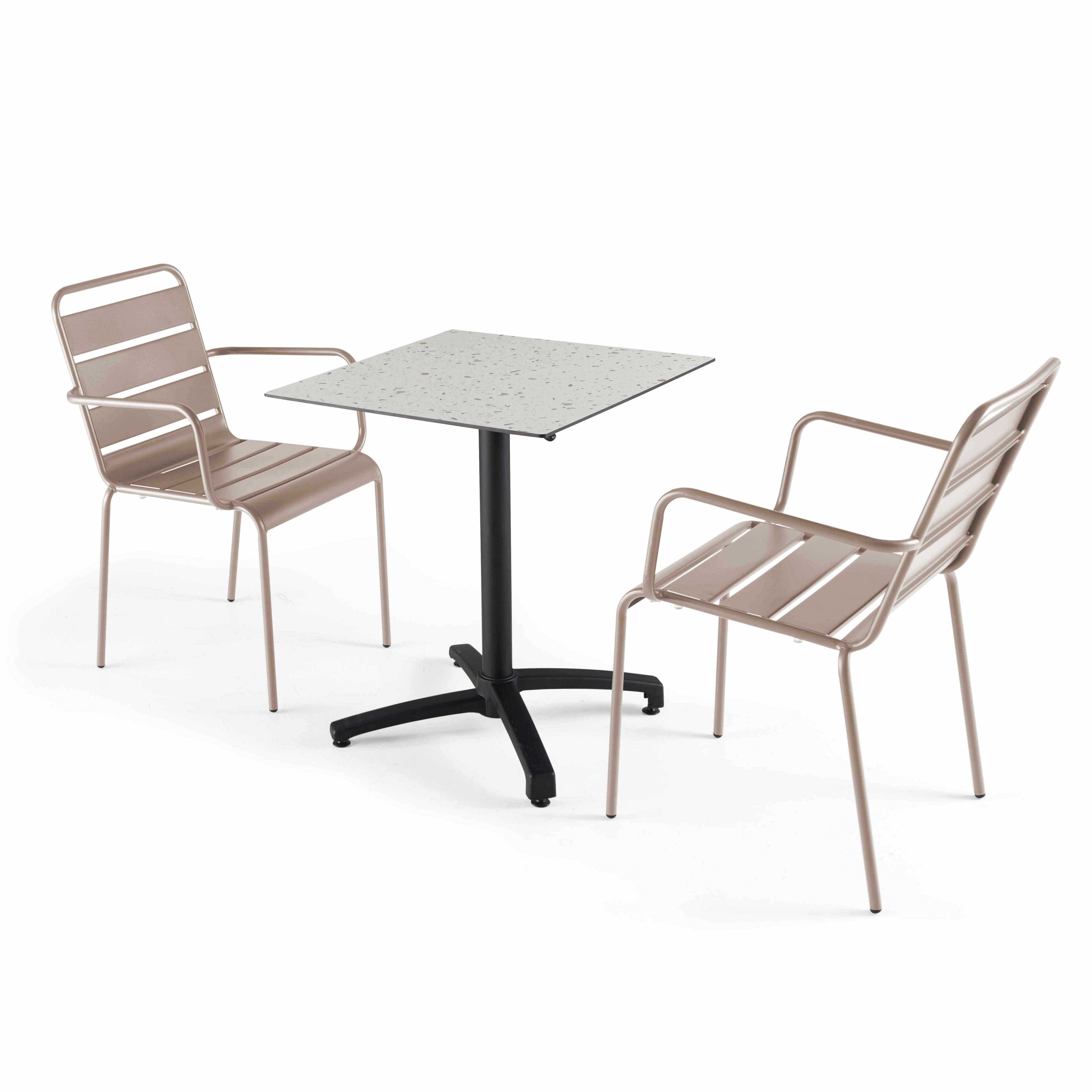 Oviala - Ensemble table de terrasse stratifié terrazzo et 2 fauteuils taupe - Oviala - Image 1