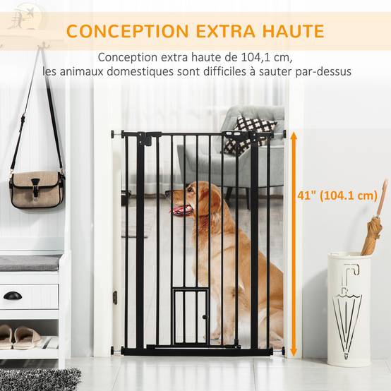 Barrière de sécurité acier pour animaux escalier double verrouillage 101x104cm noir - ComfortXL Outdoor Living - Image 10