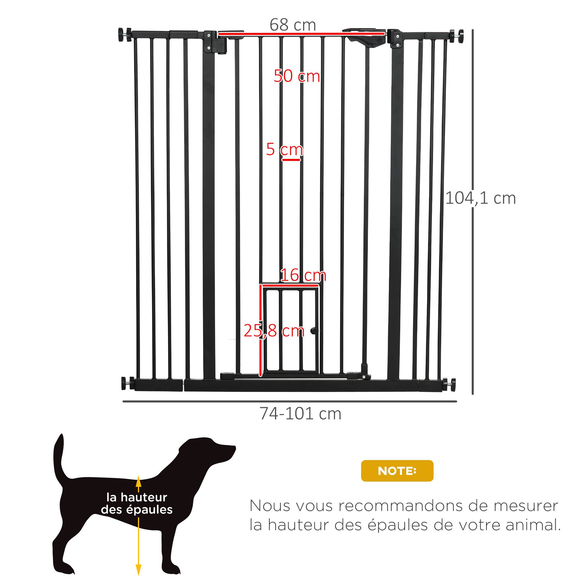 Barrière de sécurité acier pour animaux escalier double verrouillage 101x104cm noir - ComfortXL Outdoor Living - Image 5