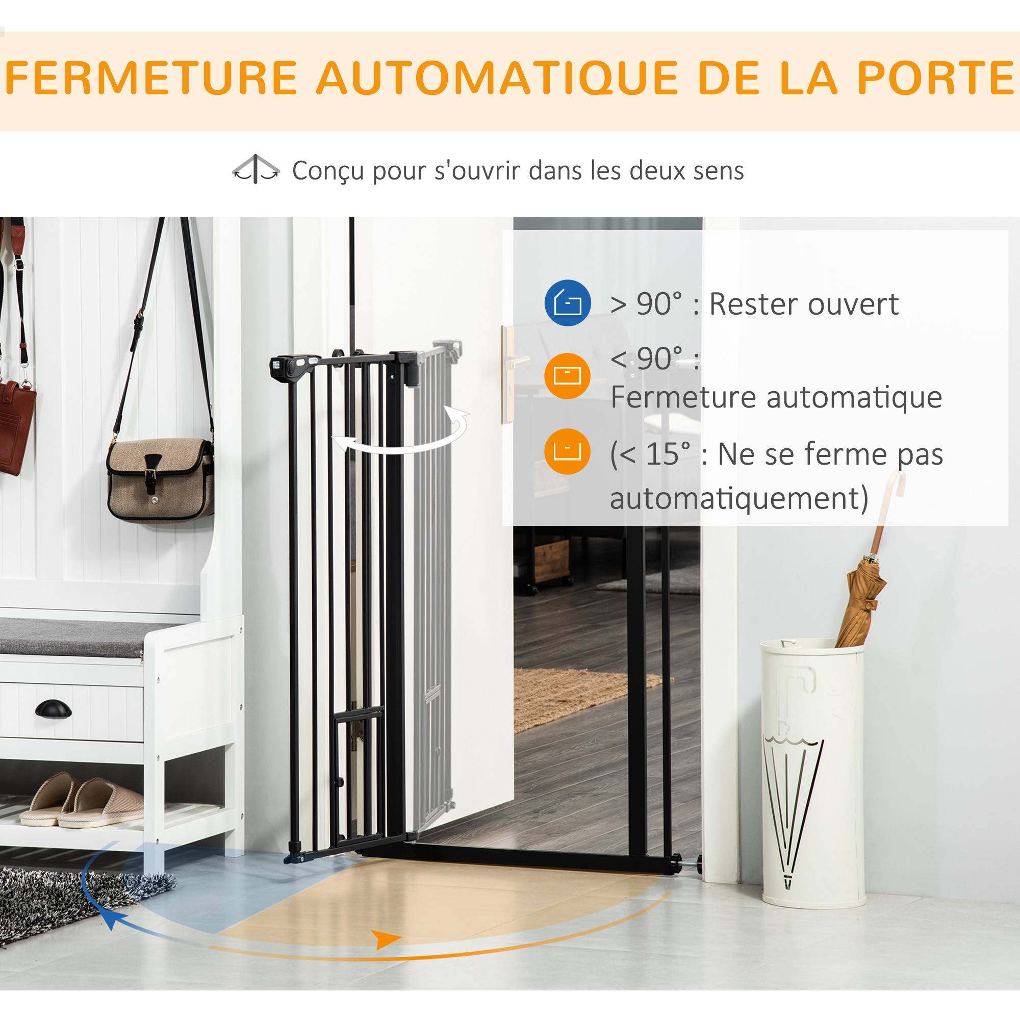 Barrière de sécurité acier pour animaux escalier double verrouillage 101x104cm noir - ComfortXL Outdoor Living - Image 7