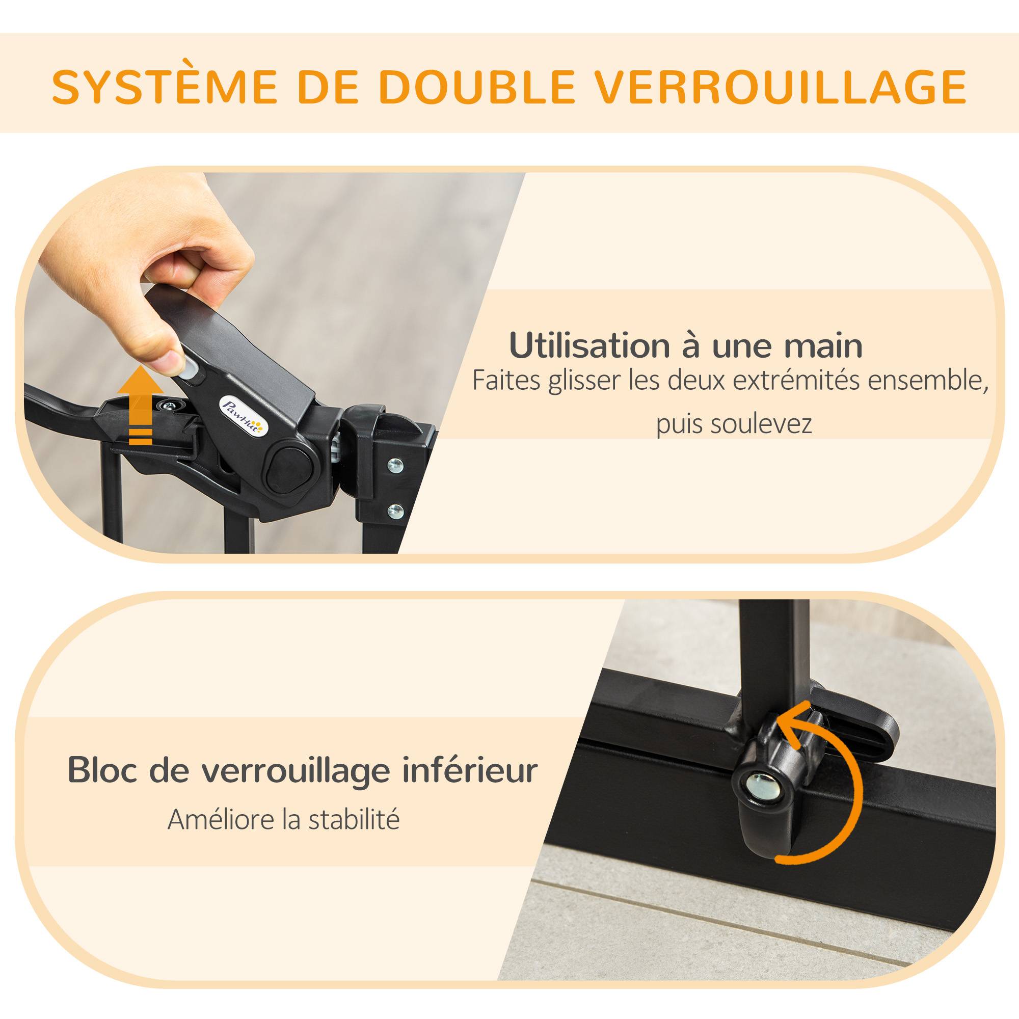 Barrière de sécurité acier pour animaux escalier double verrouillage 101x104cm noir - ComfortXL Outdoor Living - Image 6