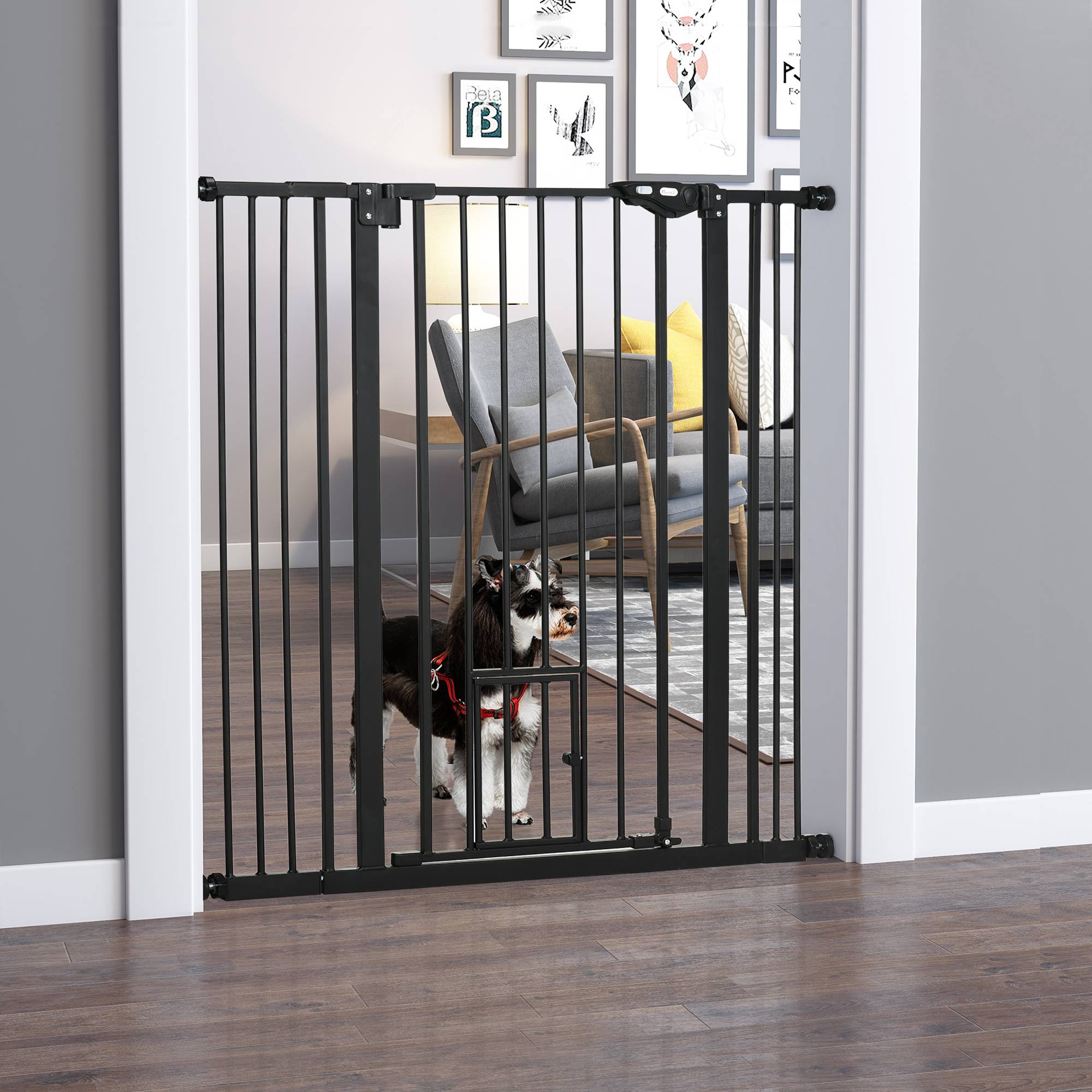 Barrière de sécurité acier pour animaux escalier double verrouillage 101x104cm noir - ComfortXL Outdoor Living - Image 3