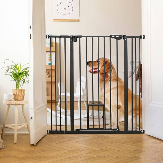 Barrière de sécurité acier pour animaux escalier double verrouillage 101x104cm noir - ComfortXL Outdoor Living - Image 4