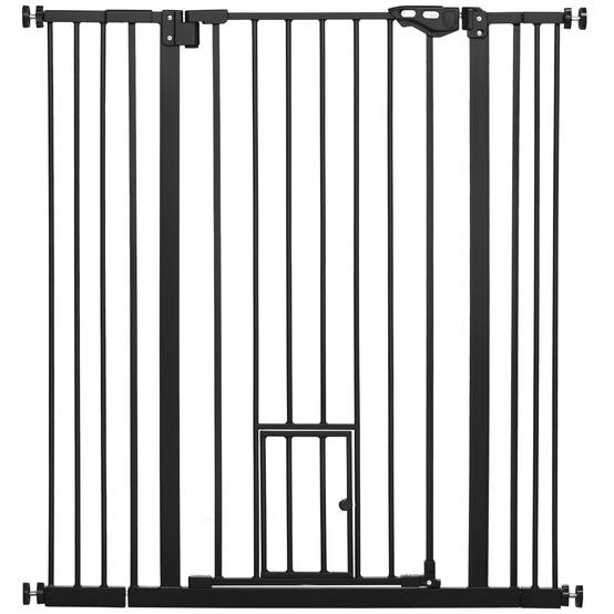 Barrière de sécurité acier pour animaux escalier double verrouillage 101x104cm noir - ComfortXL Outdoor Living - Image 1