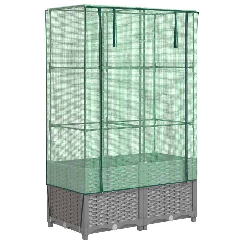 ComfortXL - Carré potager sur pieds aspect rotin avec housse de protection 80x40x138 cm Gris - ComfortXL Outdoor Living - Image 2