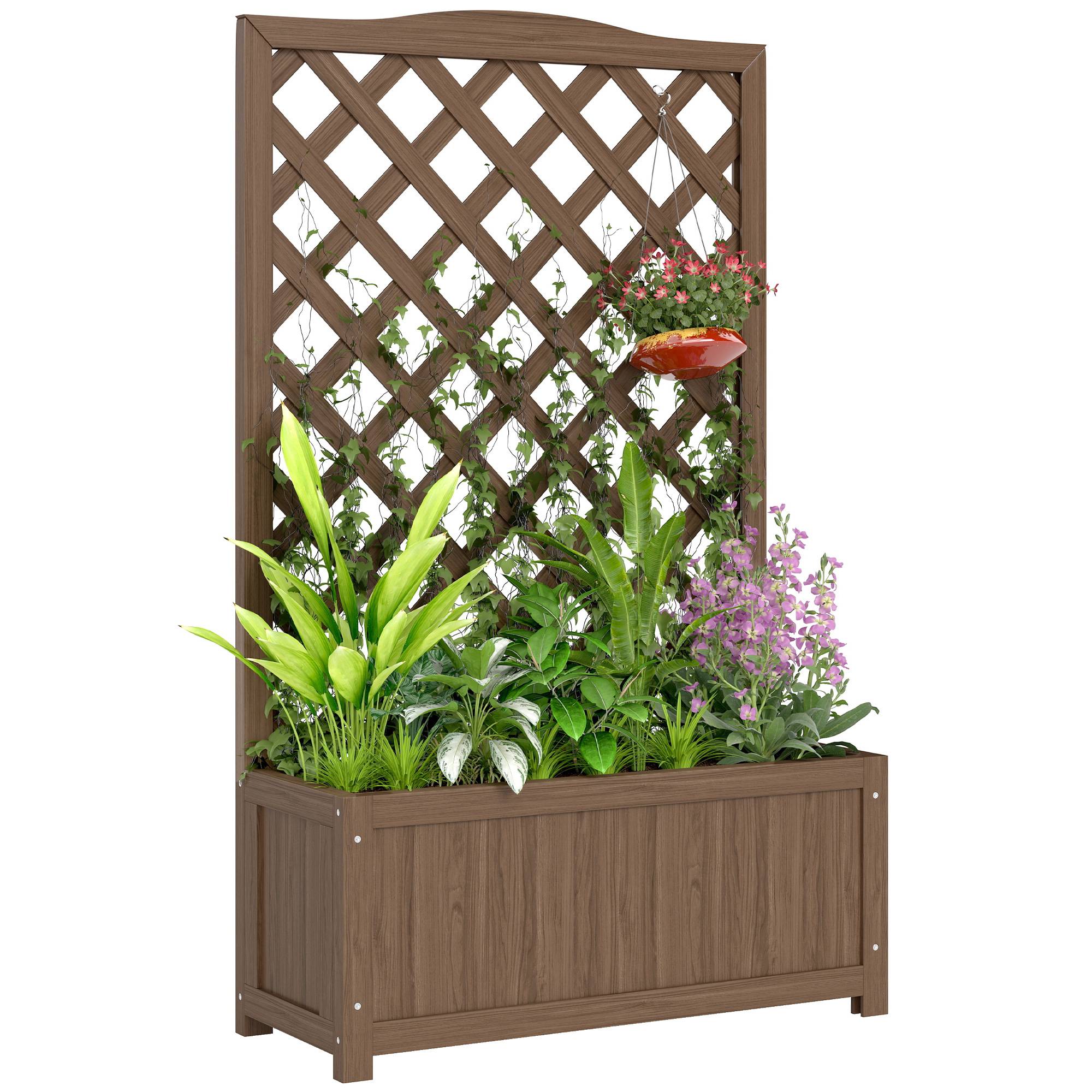 Jardinière Treillis Bois Massif Jardin Balcon Support Grimpantes 70x28x117cm Café - ComfortXL Outdoor Living - Image 1