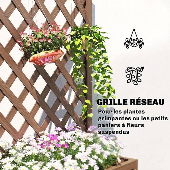 Jardinière Treillis Bois Massif Jardin Balcon Support Grimpantes 70x28x117cm Café - ComfortXL Outdoor Living - Image 7