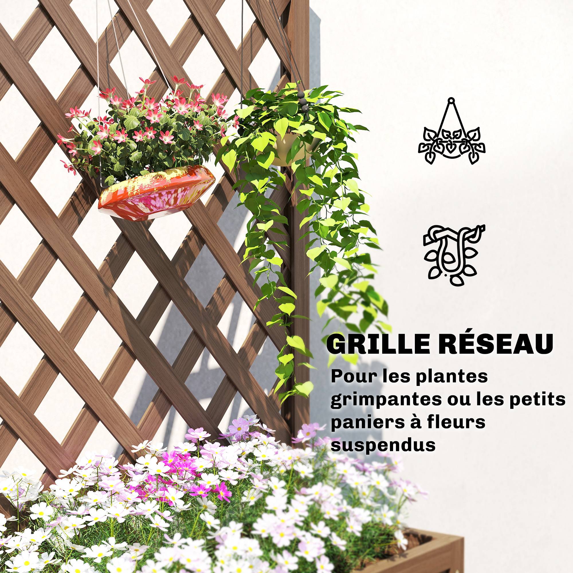 Jardinière Treillis Bois Massif Jardin Balcon Support Grimpantes 70x28x117cm Café - ComfortXL Outdoor Living - Image 7