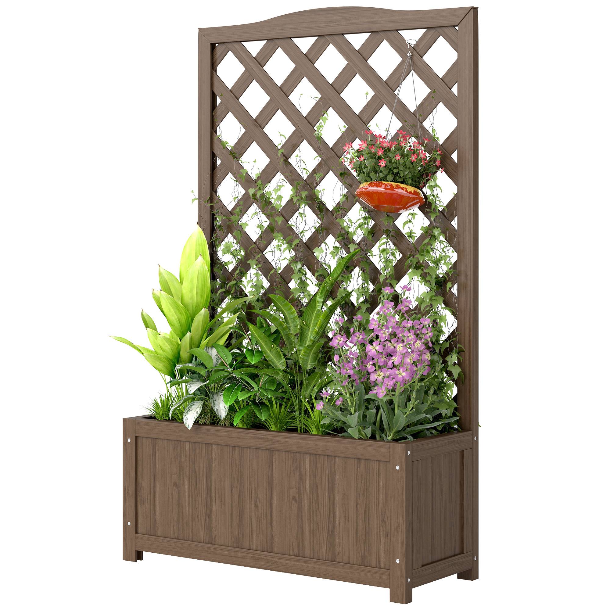 Jardinière Treillis Bois Massif Jardin Balcon Support Grimpantes 70x28x117cm Café - ComfortXL Outdoor Living - Image 2