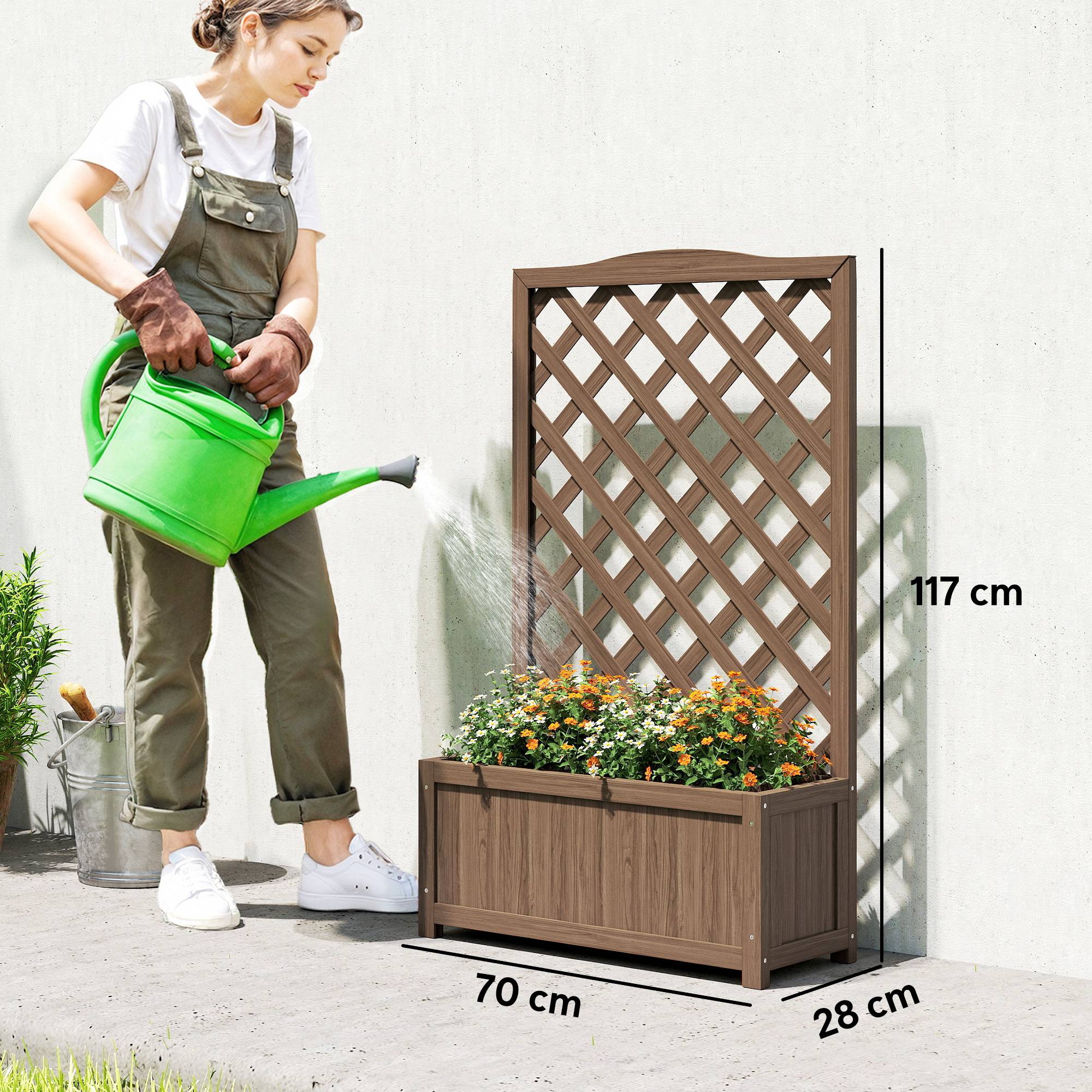 Jardinière Treillis Bois Massif Jardin Balcon Support Grimpantes 70x28x117cm Café - ComfortXL Outdoor Living - Image 5