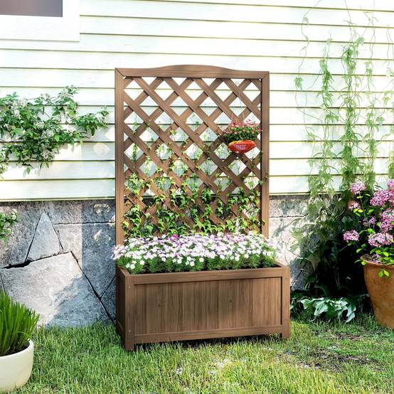 Jardinière Treillis Bois Massif Jardin Balcon Support Grimpantes 70x28x117cm Café - ComfortXL Outdoor Living - Image 10