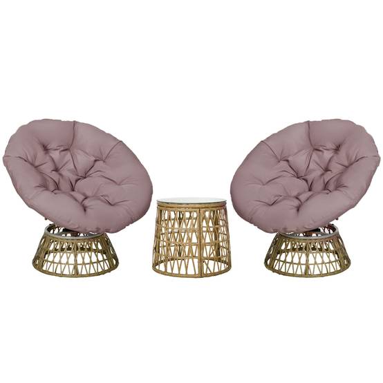Ensemble jardin 3 pièces style bistro, table basse + 2 chaises, coussins inclus, mobilier balcon, jaune - Image 1