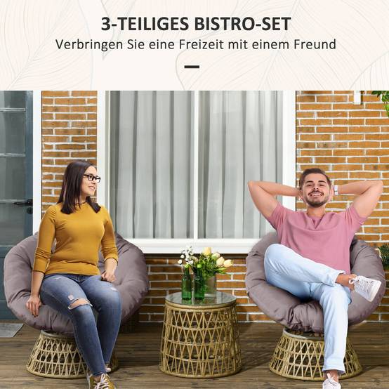 Ensemble jardin 3 pièces style bistro, table basse + 2 chaises, coussins inclus, mobilier balcon, jaune - Image 4