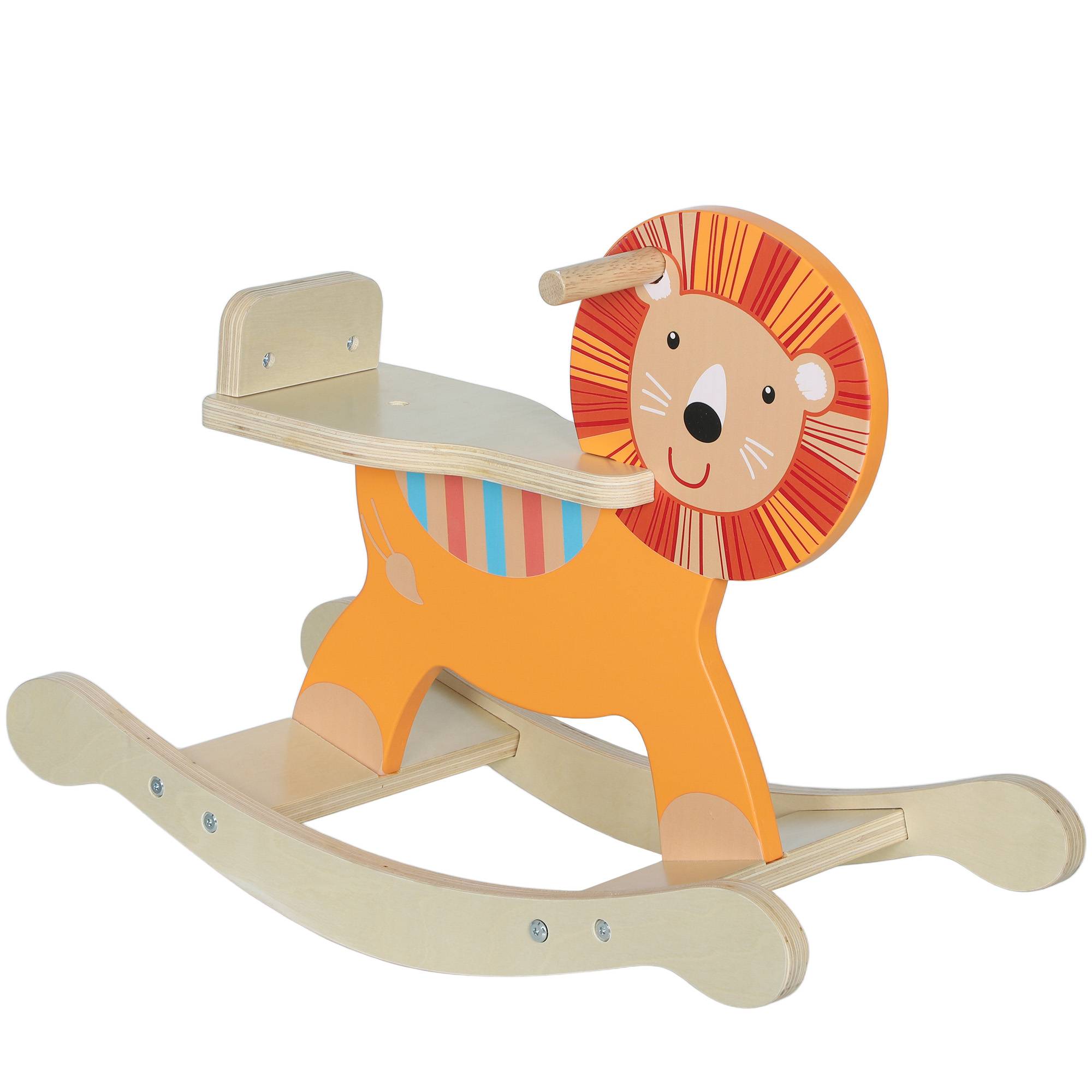 Cheval à bascule pour enfants, lion jouet à bascule bébé en bois avec guidon et base stable, 59 x 27 x 43 cm, orange - Image 2