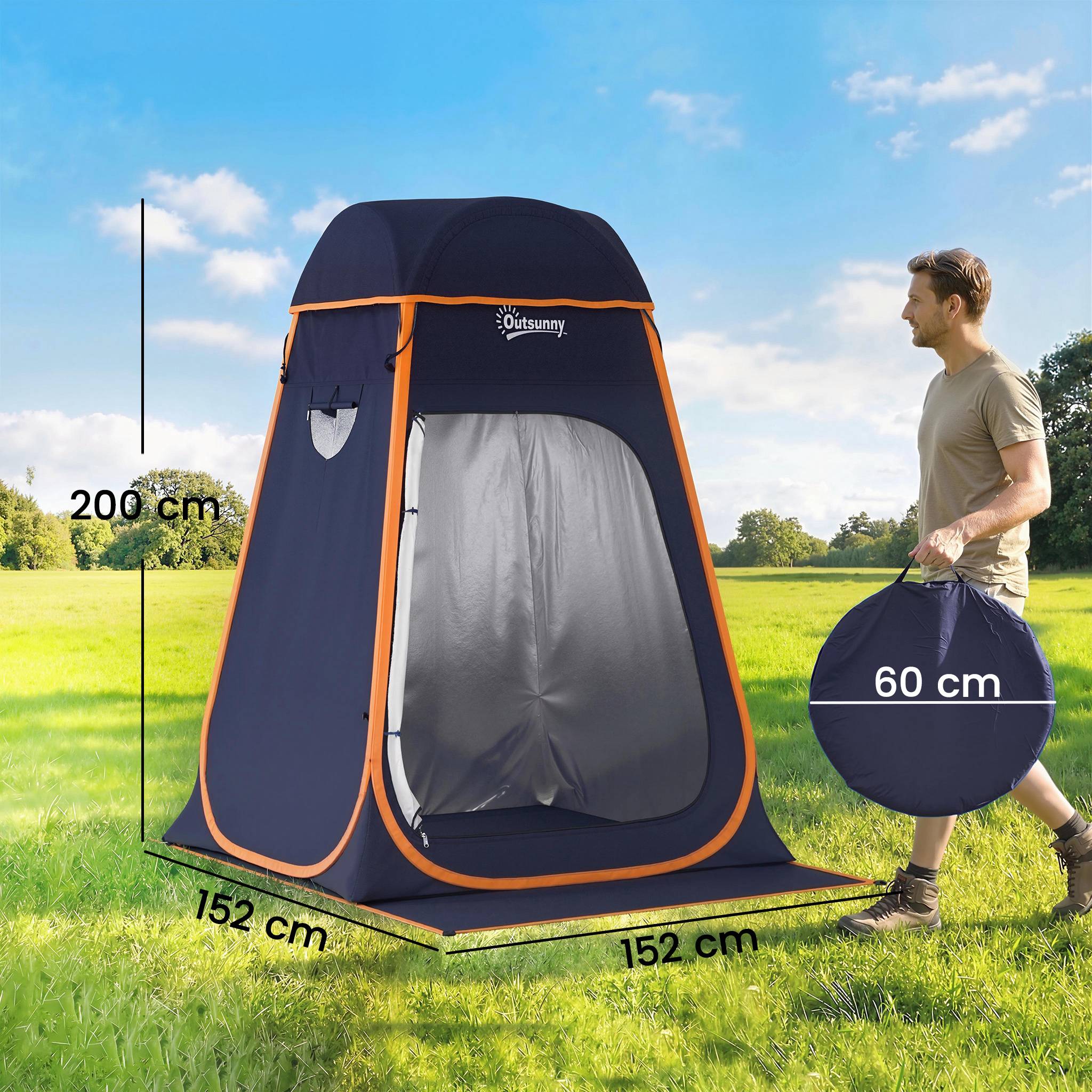 Tente de douche portable à déploiement instantané pour le camping, avec sac de transport étanche, bleu foncé - Image 5