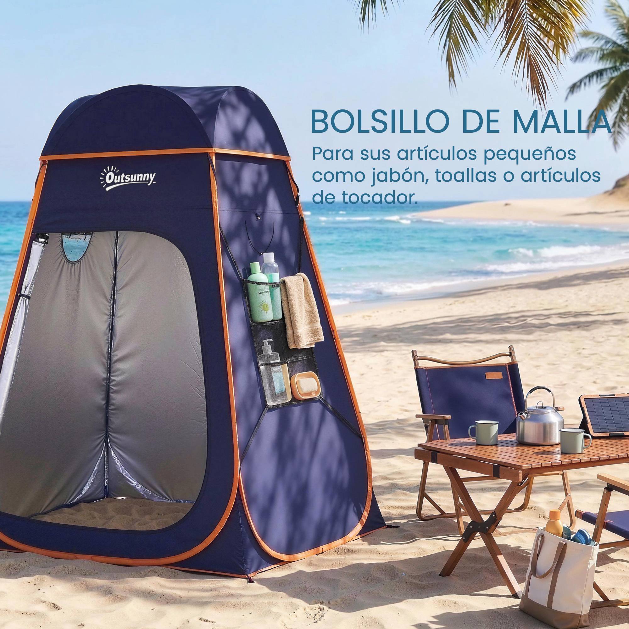 Tente de douche portable à déploiement instantané pour le camping, avec sac de transport étanche, bleu foncé - Image 10