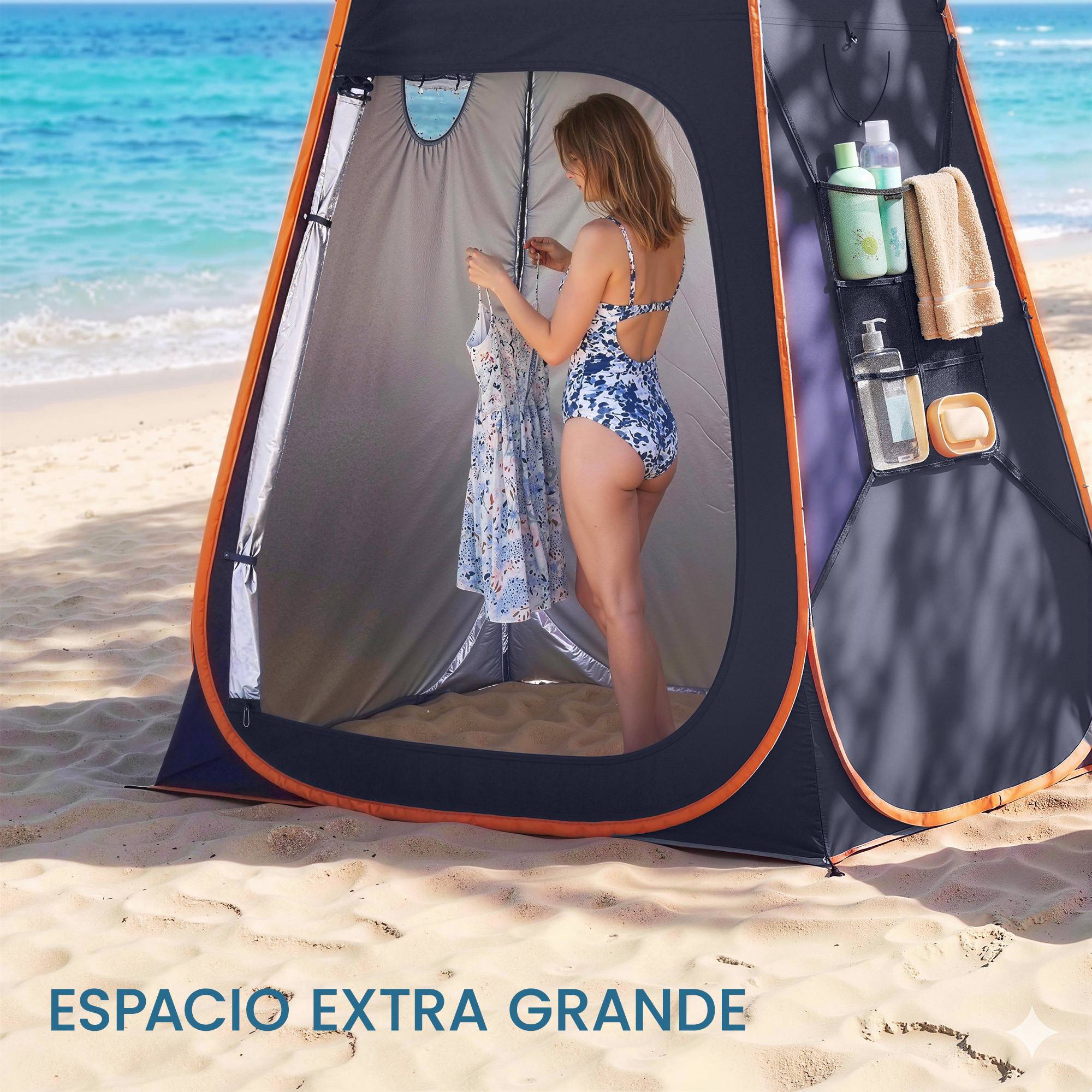 Tente de douche portable à déploiement instantané pour le camping, avec sac de transport étanche, bleu foncé - Image 7