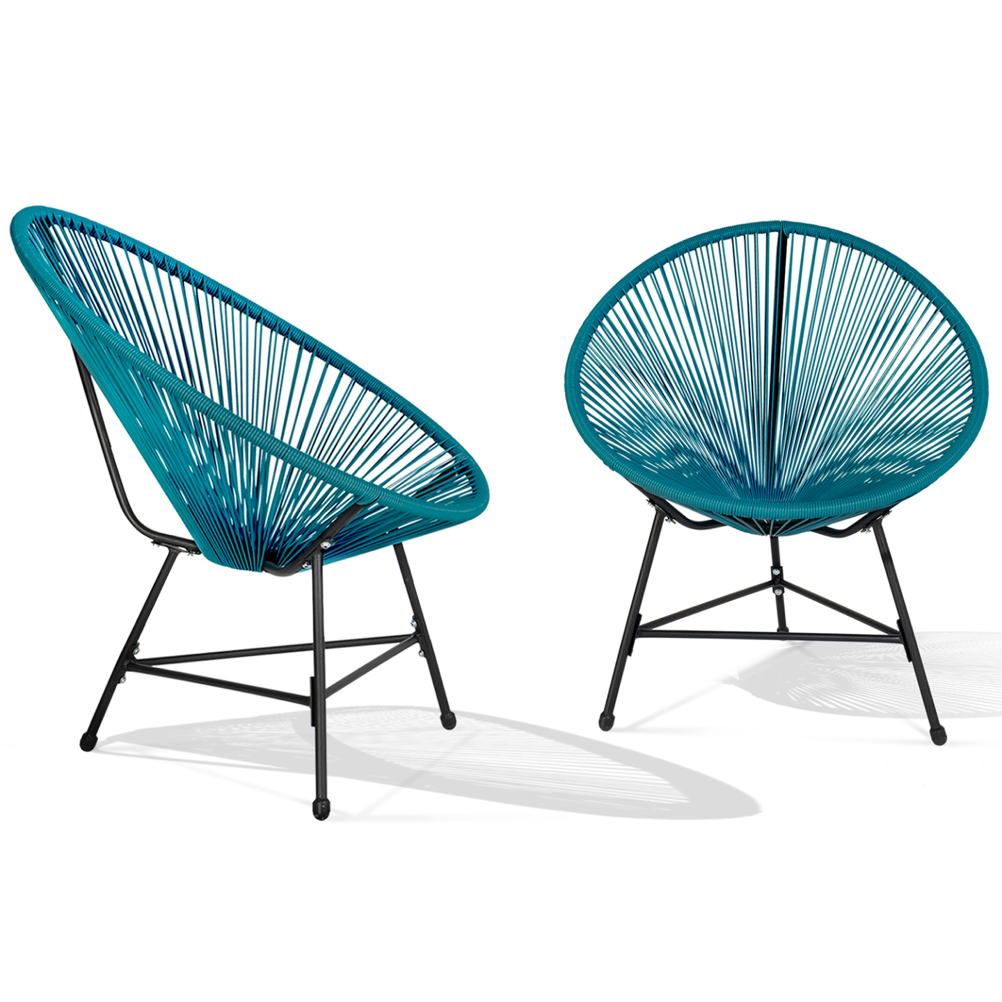 IDMARKET - Salon de jardin IZMIR table et 2 fauteuils oeuf cordage bleu canard - Image 5
