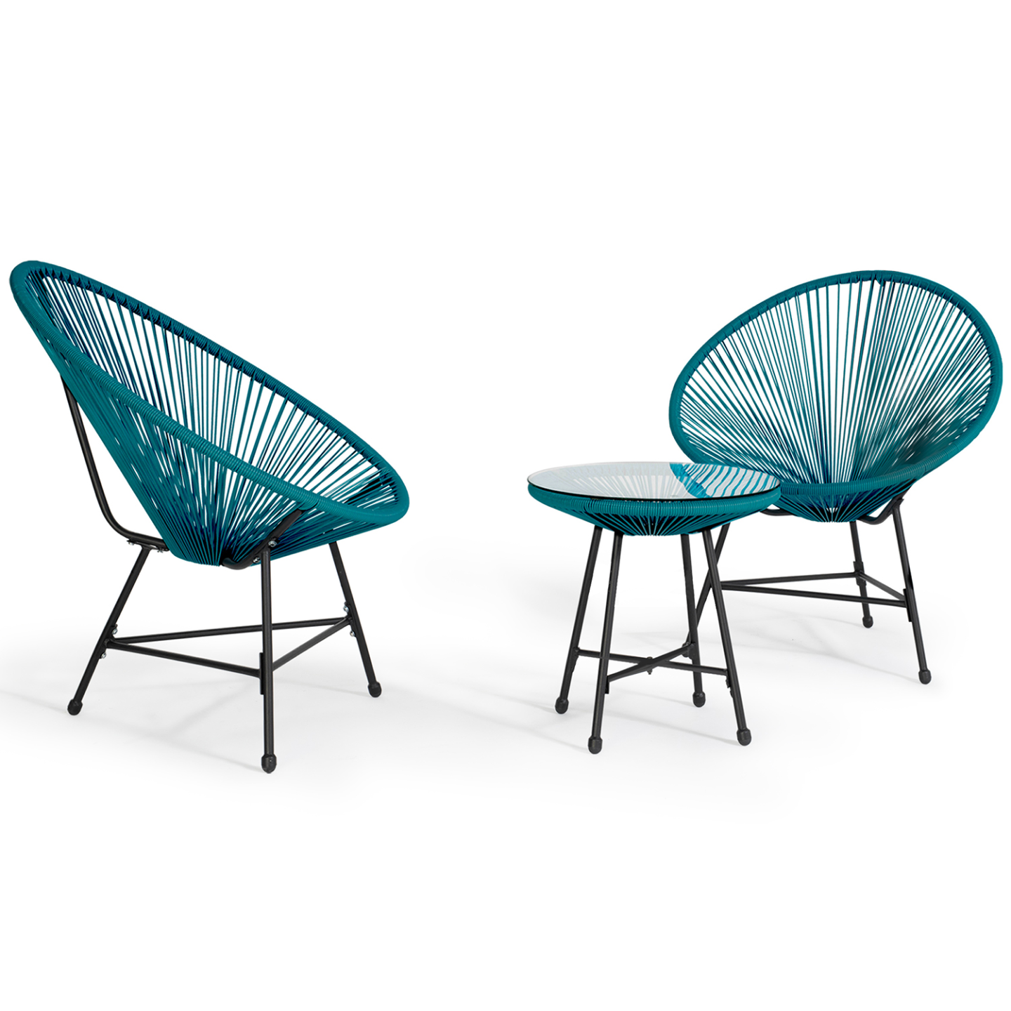 IDMARKET - Salon de jardin IZMIR table et 2 fauteuils oeuf cordage bleu canard - Image 7