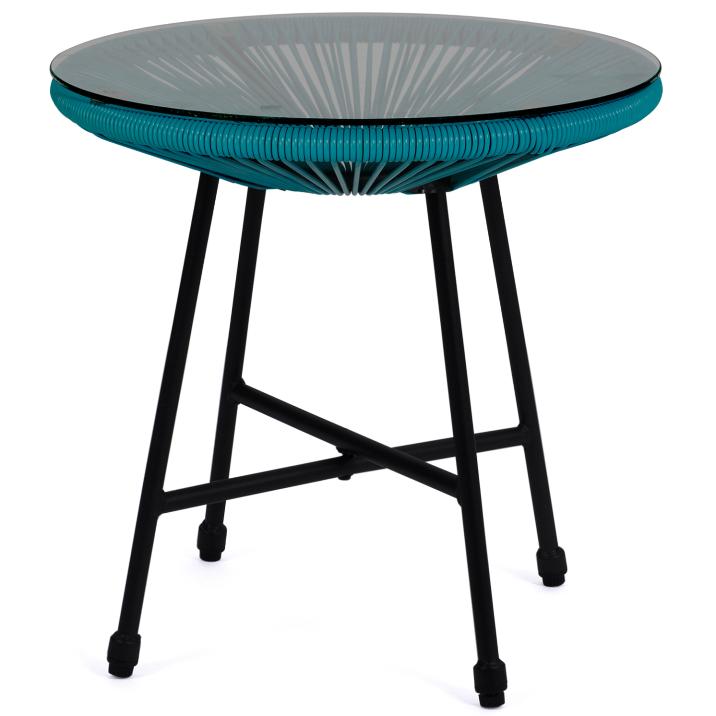IDMARKET - Salon de jardin IZMIR table et 2 fauteuils oeuf cordage bleu canard - Image 3