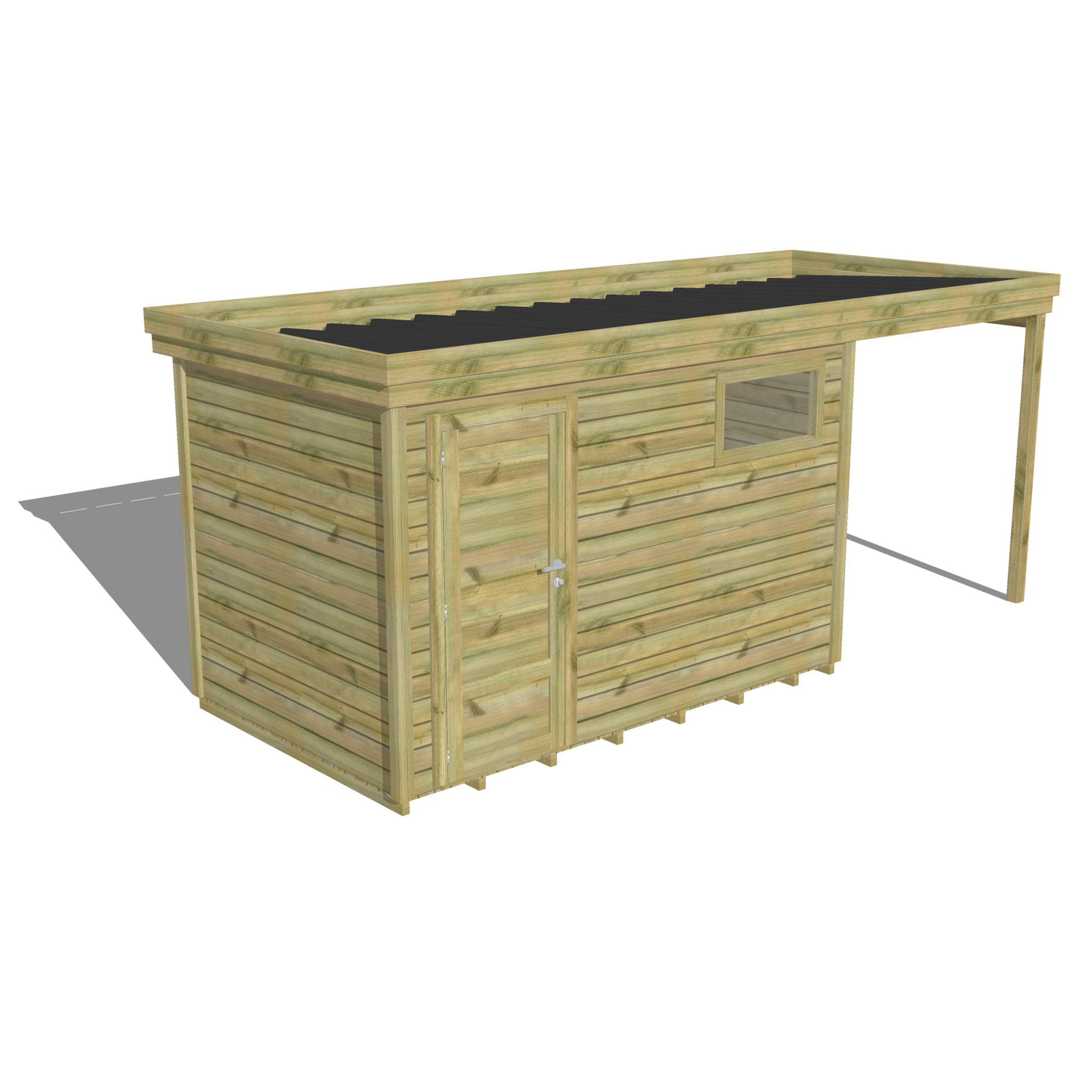 Abri Français - ABRI DE JARDIN bois autoclave 27mm - 5,44x2,14m / 12m2 - Bac acier - Plancher bois - Image 1